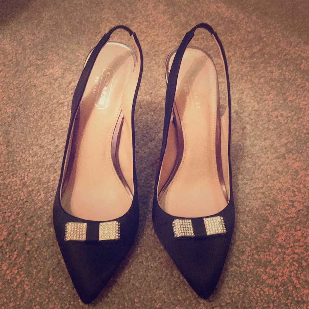Coach Slingback Satin Dress Pumps with rhinestones